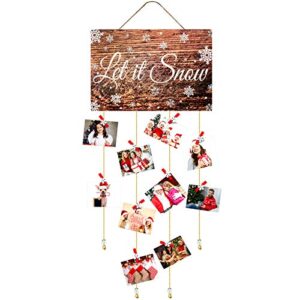 christmas card holder display wooden christmas tree let it snow wall hanging picture holder with 35 snowflake wooden photo clips picture frame decoration for hanging christmas cards photo paper crafts