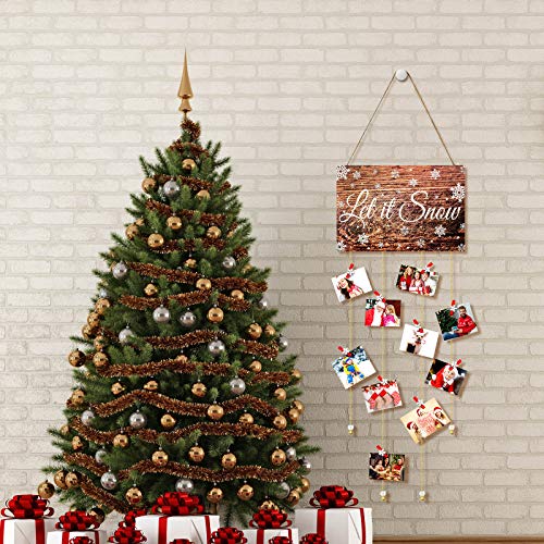 Christmas Card Holder Display Wooden Christmas Tree Let It Snow Wall Hanging Picture Holder with 35 Snowflake Wooden Photo Clips Picture Frame Decoration for Hanging Christmas Cards Photo Paper Crafts