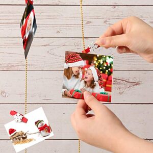 Christmas Card Holder Display Wooden Christmas Tree Let It Snow Wall Hanging Picture Holder with 35 Snowflake Wooden Photo Clips Picture Frame Decoration for Hanging Christmas Cards Photo Paper Crafts