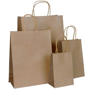 joyin 100 pcs brown paper bags with handles assorted sizes gift bags bulk, perfect kraft paper bags for xmas party favor, shopping bags, retail bags, party bags, merchandise bags, goody bags