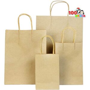 JOYIN 100 pcs Brown Paper Bags with Handles Assorted Sizes Gift Bags Bulk, Perfect Kraft Paper Bags for Xmas Party Favor, Shopping Bags, Retail Bags, Party Bags, Merchandise Bags, Goody Bags