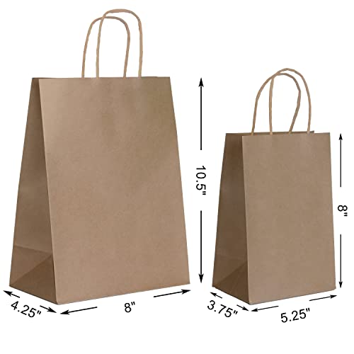 JOYIN 100 pcs Brown Paper Bags with Handles Assorted Sizes Gift Bags Bulk, Perfect Kraft Paper Bags for Xmas Party Favor, Shopping Bags, Retail Bags, Party Bags, Merchandise Bags, Goody Bags