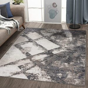 luxe weavers lagos grey 4x5 art deco area rug, abstract design, geometric carpet for living room and bedroom