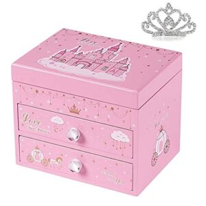 cokosing jewelry box for girls music boxes for girls kids jewelry box girls jewelry box with 2 pull out drawers, fairy princess and castle design,deliver a shiny crown,upgraded music box.