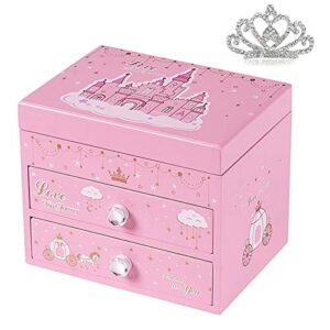 Cokosing jewelry box for girls music boxes for girls kids jewelry box girls jewelry box with 2 Pull Out Drawers, Fairy Princess and Castle Design,Deliver a shiny crown,Upgraded music box.