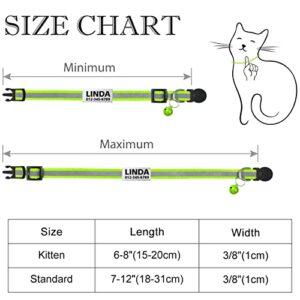 TagME 2 Pack Personalized Reflective Cat Collars Breakaway with Bell, 7-12 Inch Adjustable Pet Collars for Boy & Girl Cats, Green