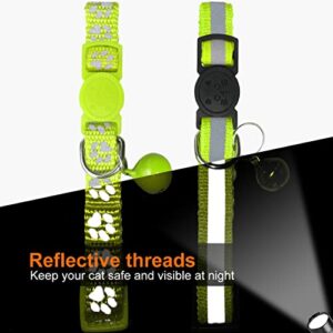 TagME 2 Pack Personalized Reflective Cat Collars Breakaway with Bell, 7-12 Inch Adjustable Pet Collars for Boy & Girl Cats, Green