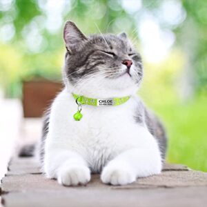 TagME 2 Pack Personalized Reflective Cat Collars Breakaway with Bell, 7-12 Inch Adjustable Pet Collars for Boy & Girl Cats, Green