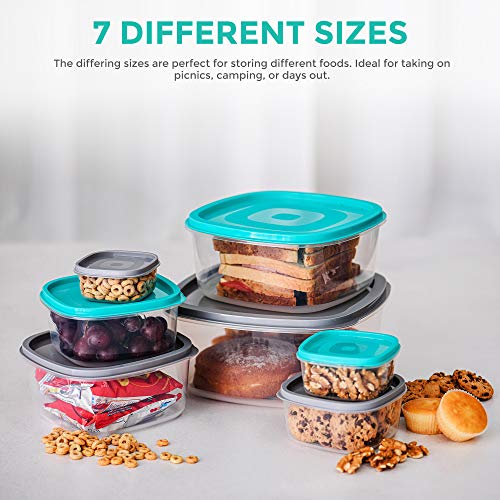 LIVIVO 7pc Stacking Food Storage Containers Set with Fitted Colourful Lids for Freshness, Space-Saving Tubs for Organising Cereals, Pasta, Rice and Other Dry Goods, Craft Materials etc