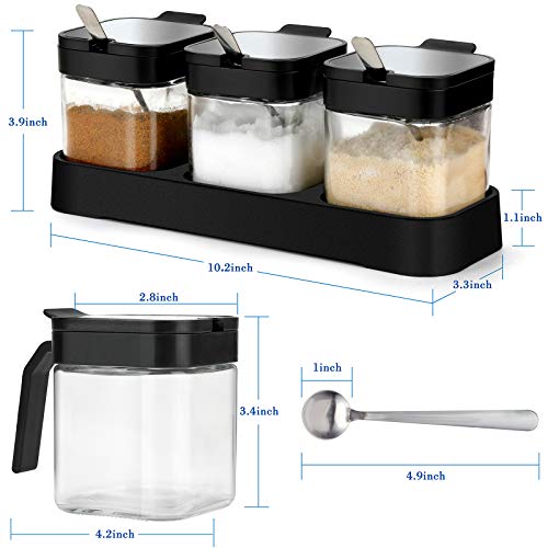 Mlici Condiment Jar Spice Container with Lids and Spoons, 8oz Clear Glass Condiment Canisters Pots Seasoning Box Salt Container Sugar Bowl Set of 3 for Kitchen, Counter, Food Storage