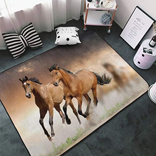 Premium Ultra Soft Durable Thick Area Rug - Luxury Fashion Non-Slip Animal Running Wild Horse Designs Large Rugs Bedside Mats Home Decor Carpet for Bedroom Nursery Living Room Playroom