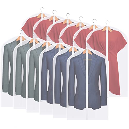 Perber Hanging Garment Bags Clear Suit Bag (Set of 12) Lightweight Dust-Proof Clothes Cover Bags with Full Zipper for Closet Storage and Travel -24'' x 40''/12 Pack