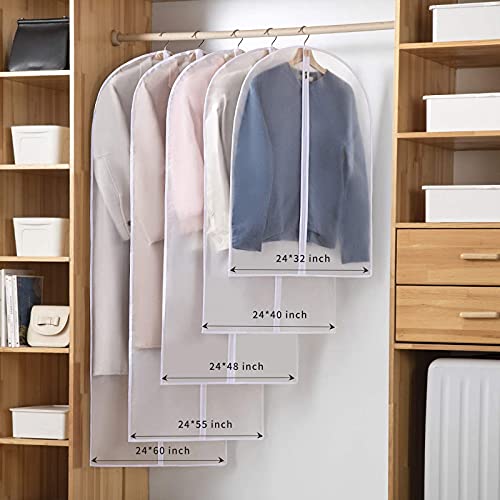 Perber Hanging Garment Bags Clear Suit Bag (Set of 12) Lightweight Dust-Proof Clothes Cover Bags with Full Zipper for Closet Storage and Travel -24'' x 40''/12 Pack