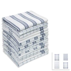 syfinee 16 pcs - kitchen dish towels, 100% cotton bulk economy wholesale tea towels & bar towels, white & blue dish towels