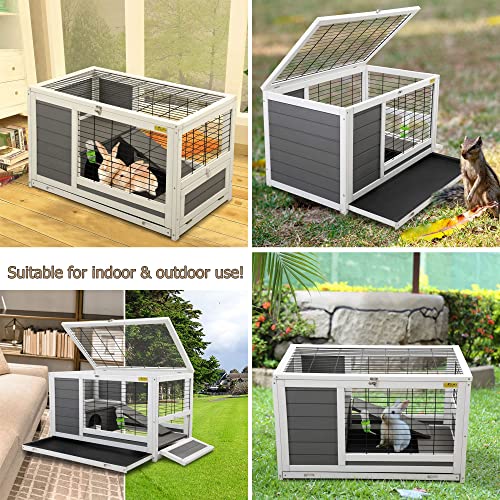 COZIWOW Indoor Outdoor Rabbit Hutch,Small Animal Houses & Habitats, Large Bunny Cage with Removable Tray, Single Level Guinea Pig Hamster Hutch