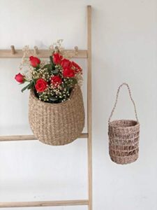 arteehome wall hanging medium and small storage baskets, plant basket, woven wicker seagrass hanging basket, utensils holder for kitchen, front door basket, boho chic decor, set of 2 pcs