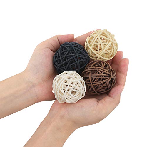 Jecengs Rattan Balls 20 pcs Mixed 4 Colors Natural, Decorative Balls Vase Filler, Toy Balls for Birds, Parrots, Cats