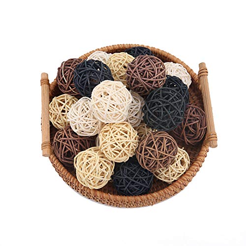 Jecengs Rattan Balls 20 pcs Mixed 4 Colors Natural, Decorative Balls Vase Filler, Toy Balls for Birds, Parrots, Cats