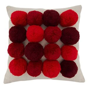 saro lifestyle big pom throw pillow, 18" down filled, red