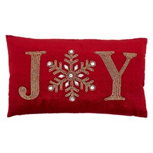 saro lifestyle christmas collection beaded joy throw pillow with poly filling, 12" x 20", red, 9053.r1220bp