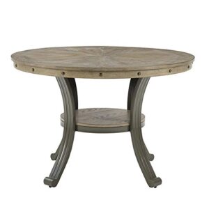 powell furniture linon franklin metal and wood 45" round dining table in pewter