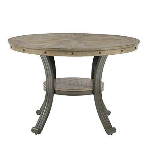 Powell Furniture Linon Franklin Metal and Wood 45" Round Dining Table in Pewter