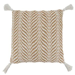 saro lifestyle aziza collection jute woven down-filled throw pillow with wavy design, 20", natural