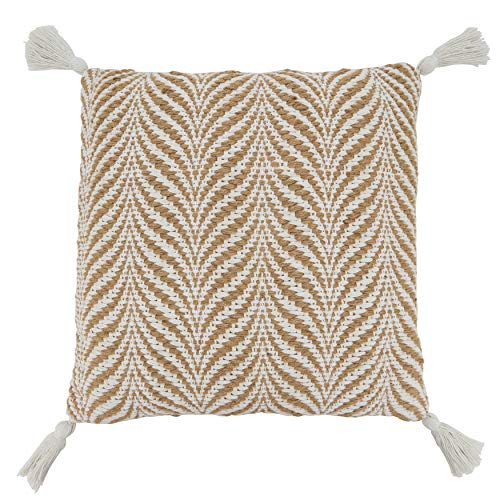 SARO LIFESTYLE Aziza Collection Jute Woven Down-Filled Throw Pillow with Wavy Design, 20", Natural