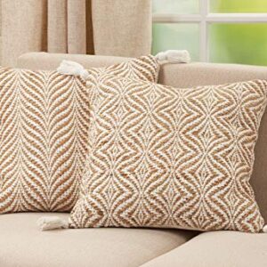 SARO LIFESTYLE Aziza Collection Jute Woven Down-Filled Throw Pillow with Wavy Design, 20", Natural