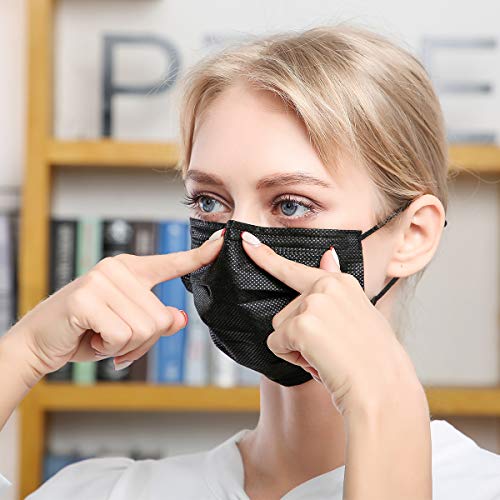 DIOLV Disposable Face Mask Adult 3 Layer Mens Breathable Facemask Womens Facial Masks for Indoor Outdoor 50Pcs/Pack Earloop,Black