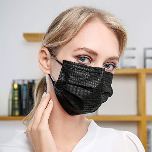 DIOLV Disposable Face Mask Adult 3 Layer Mens Breathable Facemask Womens Facial Masks for Indoor Outdoor 50Pcs/Pack Earloop,Black