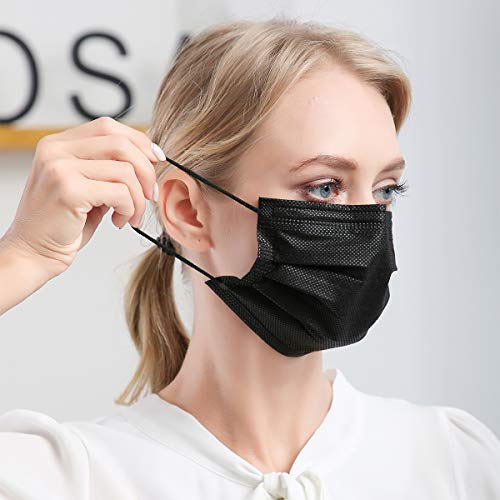 DIOLV Disposable Face Mask Adult 3 Layer Mens Breathable Facemask Womens Facial Masks for Indoor Outdoor 50Pcs/Pack Earloop,Black