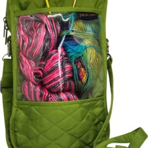 Yazzii Knitting Bag Tote & Yarn Storage Organizer - Yarn and Knitting Project Tote Bag - Stores Yarn, Knitting Needles, Crochet and Knitting Accessories - Green