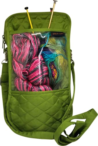 Yazzii Knitting Bag Tote & Yarn Storage Organizer - Yarn and Knitting Project Tote Bag - Stores Yarn, Knitting Needles, Crochet and Knitting Accessories - Green