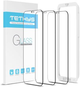 tethys glass screen protector compatible for iphone 12 / iphone 12 pro 2020 6.1 inch 3 pack case friendly, edge to edge coverage tempered glass, guidance frame included