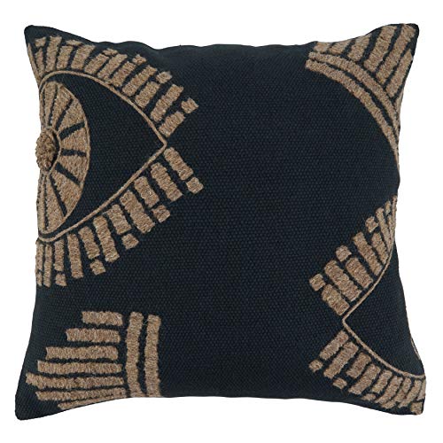 SARO LIFESTYLE Dinah Collection Eye Embroidered Throw Pillow with Poly Filling, 20", Black