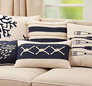 SARO LIFESTYLE Naviguer Collection Rope Knots Appliqué Throw Pillow with Poly Filling, 12" x 20", Navy Blue