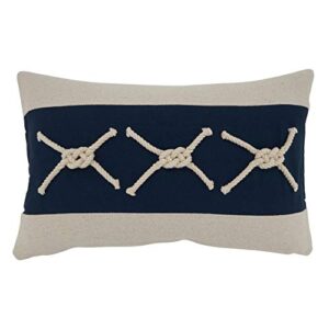 saro lifestyle naviguer collection rope knots appliqué throw pillow with poly filling, 12" x 20", navy blue