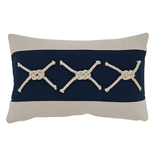 SARO LIFESTYLE Naviguer Collection Rope Knots Appliqué Throw Pillow with Poly Filling, 12" x 20", Navy Blue