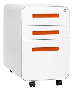 laura davidson furniture stockpile 3-drawer mobile file cabinet, commercial-grade, pre-assembled (white/orange)