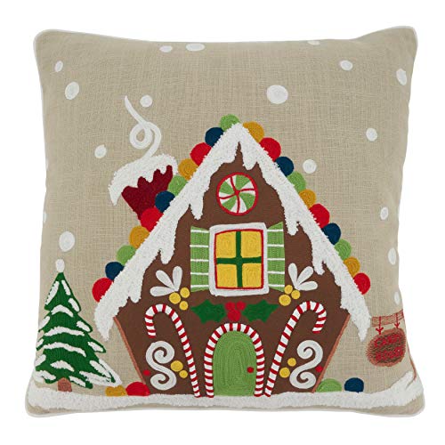 SARO LIFESTYLE Ariadne Collection Gingerbread House Throw Pillow Cover, 18", Natural