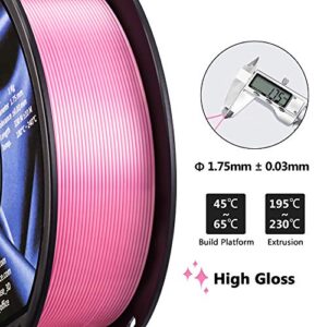 TIANSE Silk PLA 3D Printer Filament, Shiny Metallic Pink 3D Printing Filament 1.75mm,1kg 2.2lbs Spool, Dimensional Accuracy +/- 0.03mm (Pink)