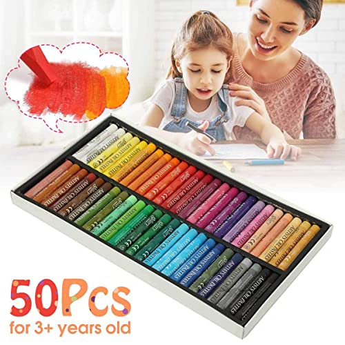 Oil Pastel Set,Professional Painting Soft Drawing Graffiti Art Crayons Washable Round Non Toxic Pastel Sticks for Artist,Kids,Student,Beginner (50 Colors)