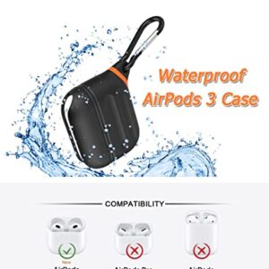 HALLEAST for AirPods 3 Case Waterproof, Front LED Visible & Support Wireless Charging, Protective Silicone Case Cover Compatible with for AirPods 3 Accessories, Black