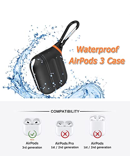 HALLEAST for AirPods 3 Case Waterproof, Front LED Visible & Support Wireless Charging, Protective Silicone Case Cover Compatible with for AirPods 3 Accessories, Black