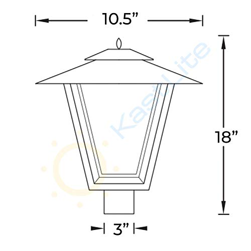 KastLite Polycarbonate Outdoor Post Light Lantern with Black Finish | 10.5" x 18" | Fits a 3" Pole Top | Comparable to Winston Series