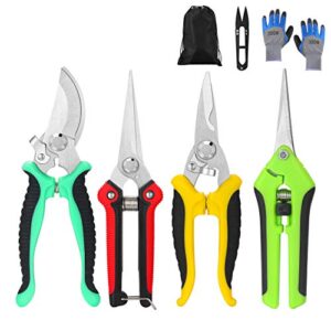 5 pack garden pruning shears stainless steel blades, handheld scissors set with gardening gloves,heavy duty garden bypass pruning shears,tree trimmers secateurs, hand pruner (multi-color)