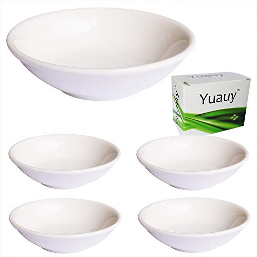 Yuauy 4 pcs Round 7mm Porcelain Soy Sauce Dish Ceramic Dip Dipping Bowls White Palette for Dinner Baking BBQ and Cooking