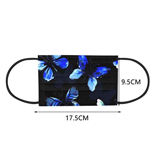 50Pcs Butterfly Printed Disposable_Face_Mäsks with a Elastic Earloop for Adult,Multiple Pattern Combinations 3-ply Face Protection Pads for Party,High Filtration and Ventilation (I)