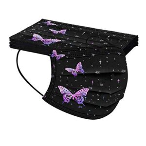 50Pcs Butterfly Printed Disposable_Face_Mäsks with a Elastic Earloop for Adult,Multiple Pattern Combinations 3-ply Face Protection Pads for Party,High Filtration and Ventilation (I)